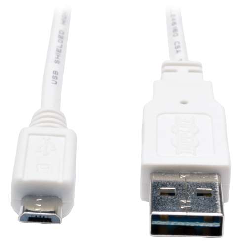 "Universal Reversible USB 2.0 Hi-Speed Cable (Reversible A to 5Pin Micro B M/M) White, 3-ft." (tripp_UR050-003-WH)